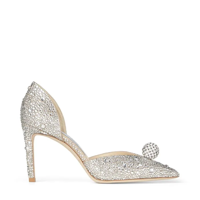 Sabine 85 Nude Suede D039Orsay Pumps With Hotfix Crystals And Sphere Detail Nudecrystal Women JIMMY CHOO Bridal Shoes Sabine 85 Nude Suede D039Orsay Pumps With Hotfix Crystals And Sphere Detail Nudecrystal Women JIMMY CHOO Bridal Shoes