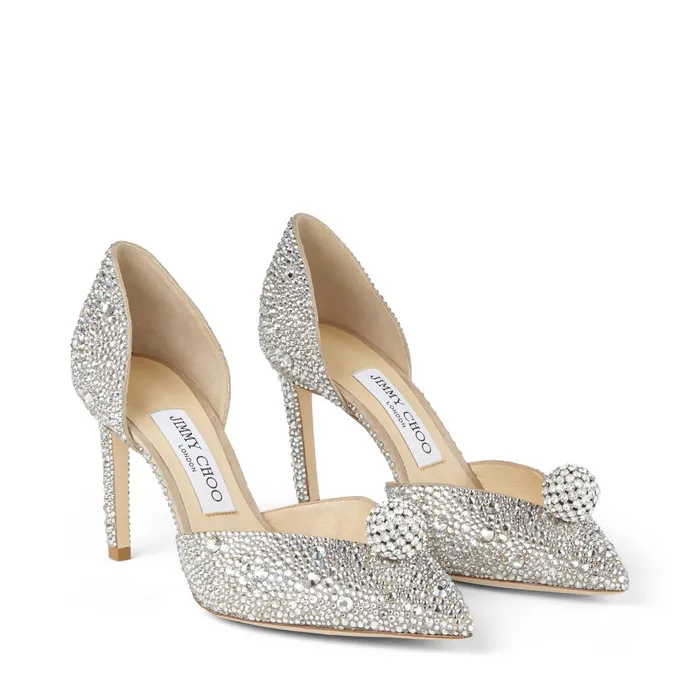 Sabine 85 Nude Suede D039Orsay Pumps With Hotfix Crystals And Sphere Detail Nudecrystal Women JIMMY CHOO Bridal Shoes