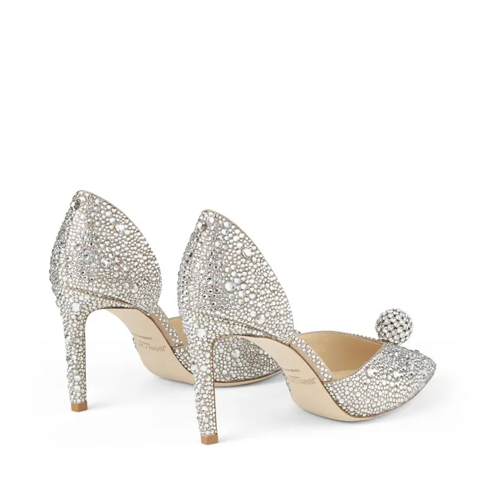 Sabine 85 Nude Suede D039Orsay Pumps With Hotfix Crystals And Sphere Detail Nudecrystal Women JIMMY CHOO Bridal Shoes