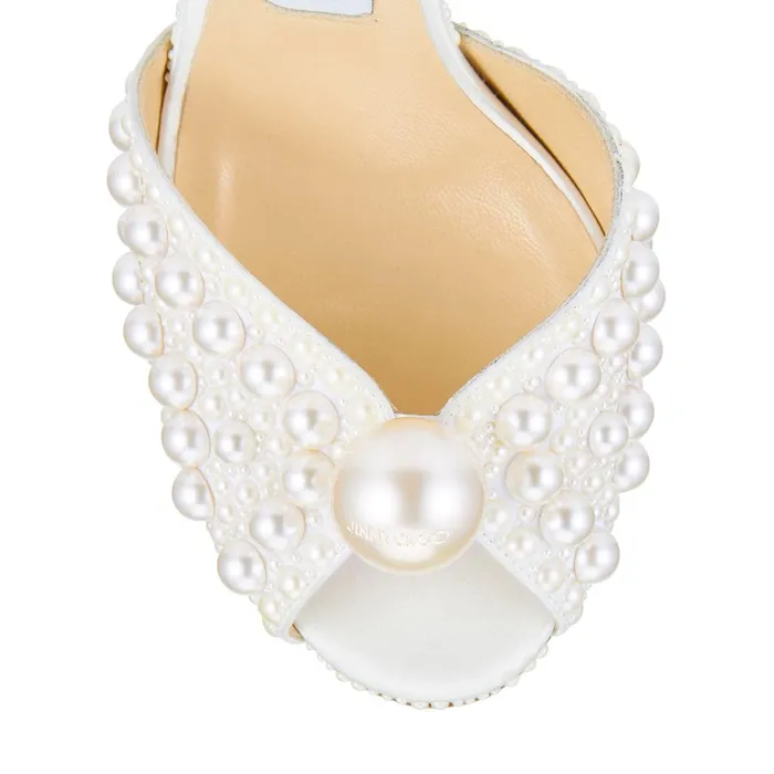 Sacora 100 White Satin Sandals With All Over Pearls Whitewhite Women JIMMY CHOO Sandals