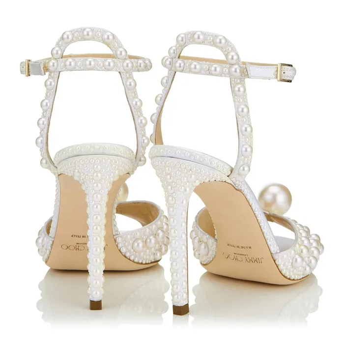 Sacora 100 White Satin Sandals With All Over Pearls Whitewhite Women JIMMY CHOO Sandals