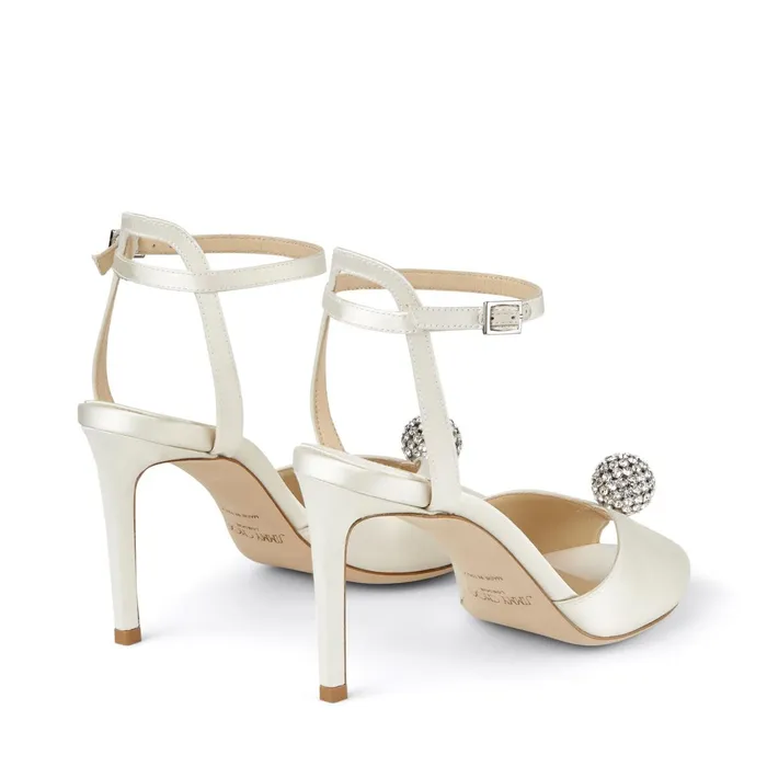 Sacora 85 Ivory Satin Sandals With CrystalEmbellished Pearl Ivorycrystal Women JIMMY CHOO Bridal Shoes