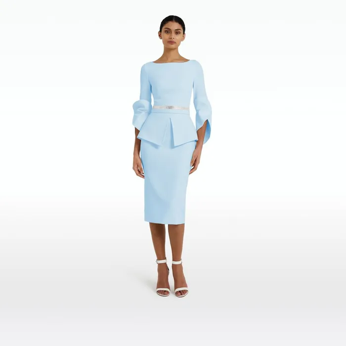 Safiyaa Alondra Pale Blue Midi Dress Women Dresses