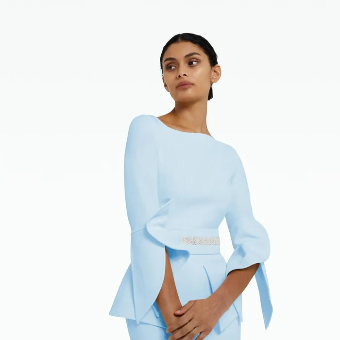 Safiyaa Alondra Pale Blue Midi Dress Women Dresses