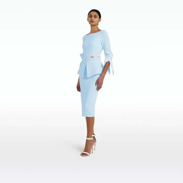 Safiyaa Alondra Pale Blue Midi Dress Women Dresses
