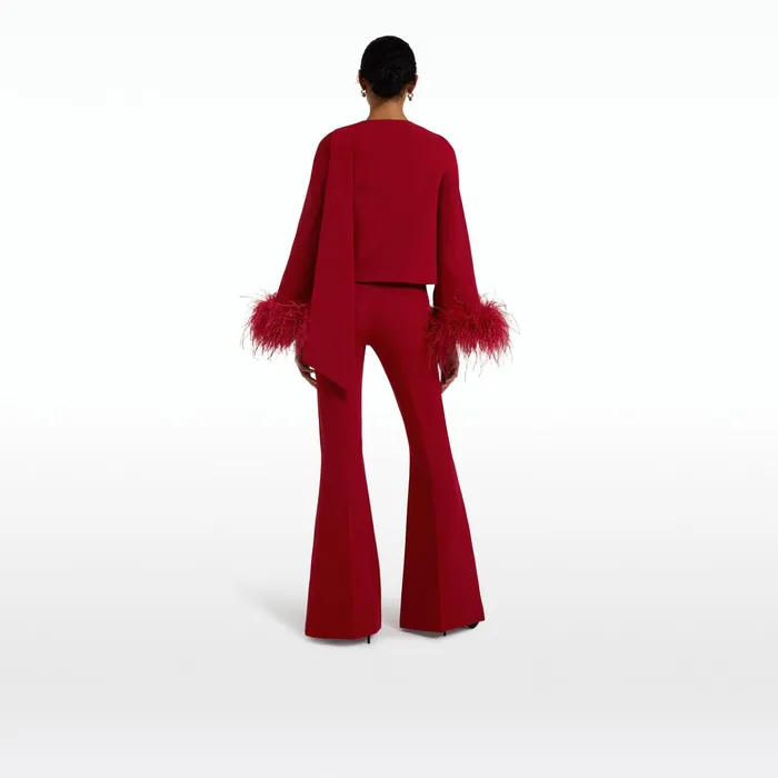 Safiyaa Amal Azalea Red FeatherTrimmed Jacket Women Jackets Coats