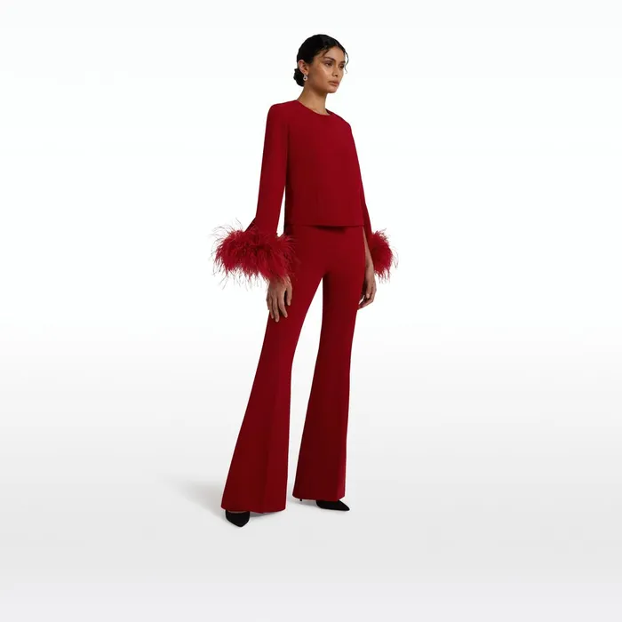 Safiyaa Amal Azalea Red FeatherTrimmed Jacket Women Jackets Coats