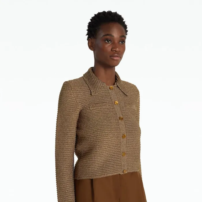 Safiyaa Artemis Gold Knit Jacket Women Knitwear