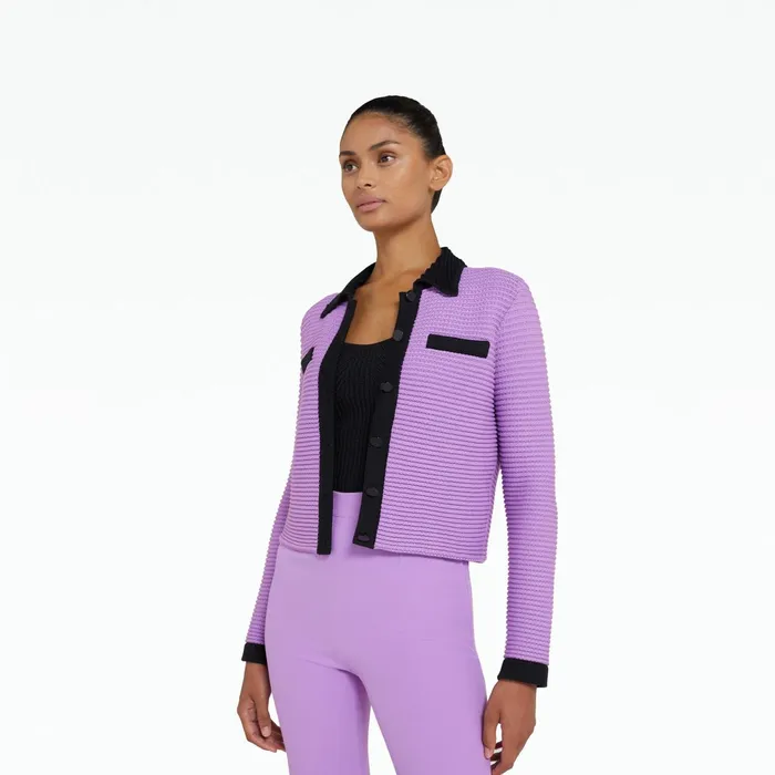 Safiyaa Artemis Lupine and Navy Crochet Jacket Women Knitwear