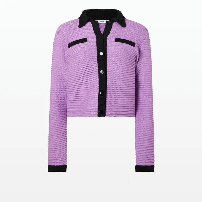 Safiyaa Artemis Lupine and Navy Crochet Jacket Women Knitwear