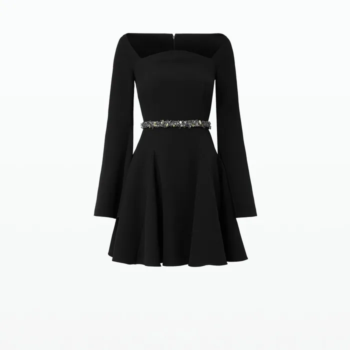 Safiyaa Aubrene Black Short Dress With Embroidered Belt Women Dresses