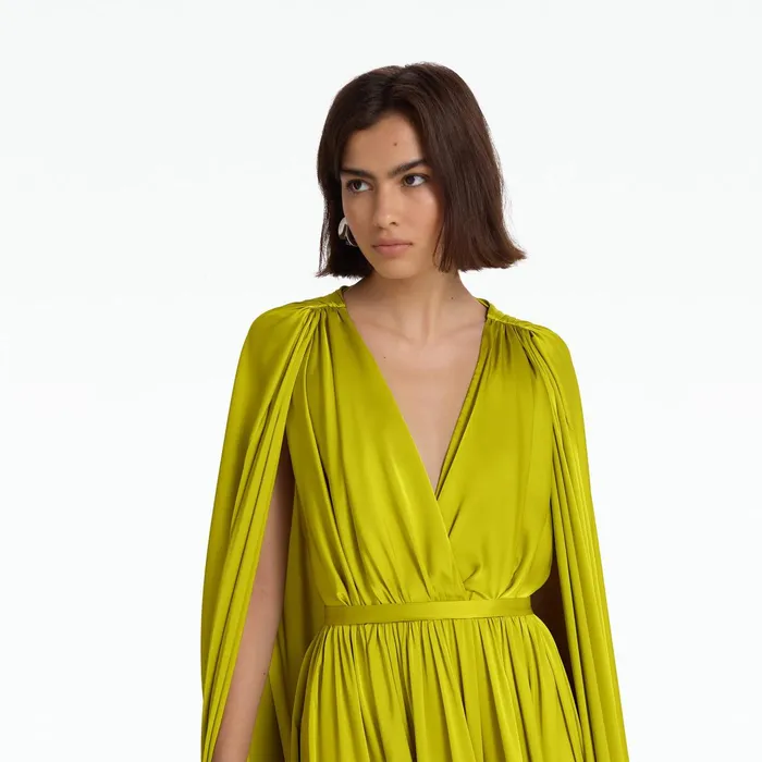 Safiyaa Bianca Chartreuse Long Dress Women Capes Harnesses