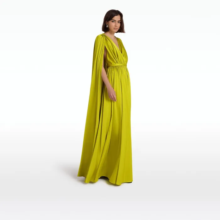 Safiyaa Bianca Chartreuse Long Dress Women Capes Harnesses