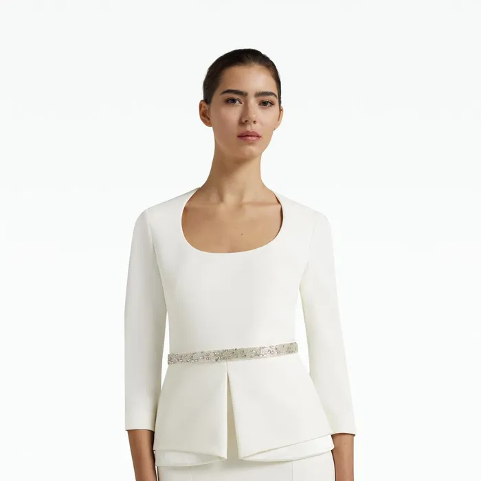 Safiyaa Caia Ivory Top With Embroidered Belt Women Tops