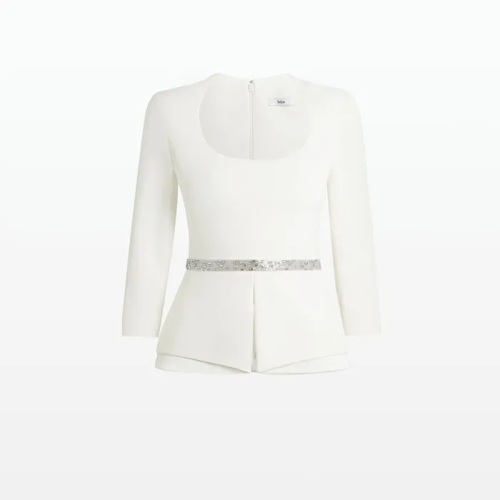 Safiyaa Caia Ivory Top With Embroidered Belt Women Tops