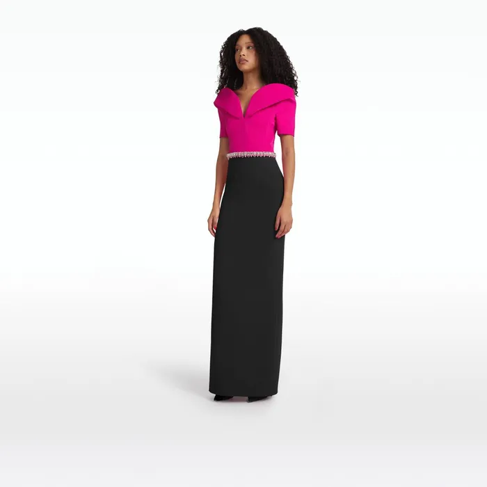 Safiyaa Caran Beverley and Black Long Dress With Embroidered Belt Women Dresses