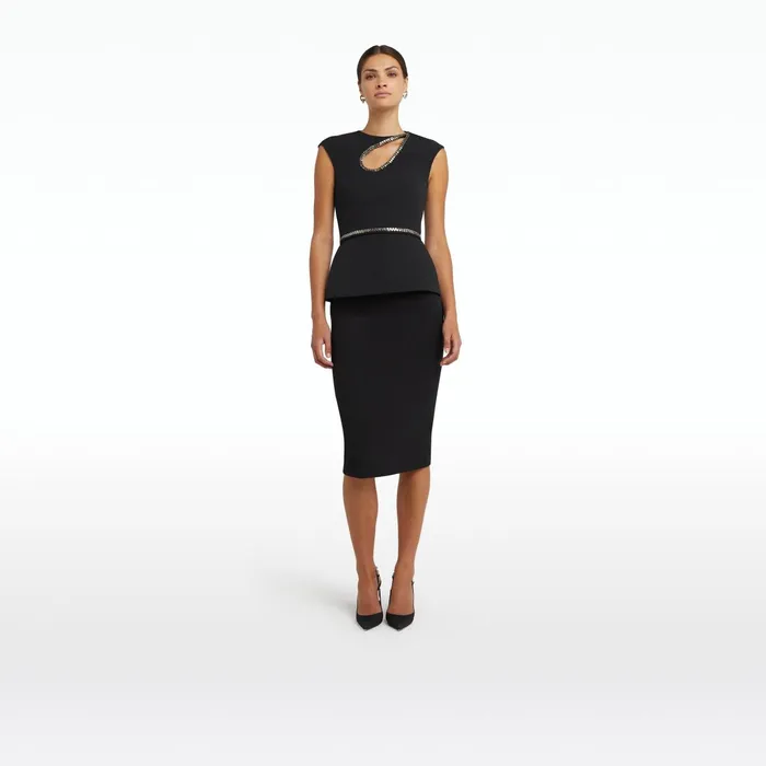 Safiyaa Carina Black Top With Embroidered Belt Women Tops