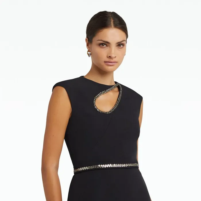 Safiyaa Carina Black Top With Embroidered Belt Women Tops