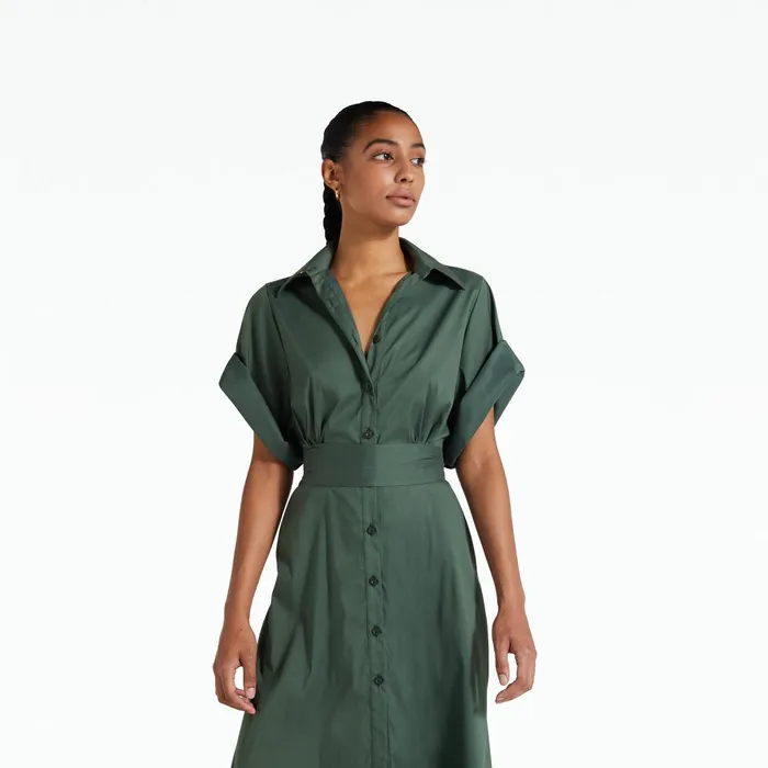 Safiyaa Cezanne Moss Green Midi Dress Women Dresses