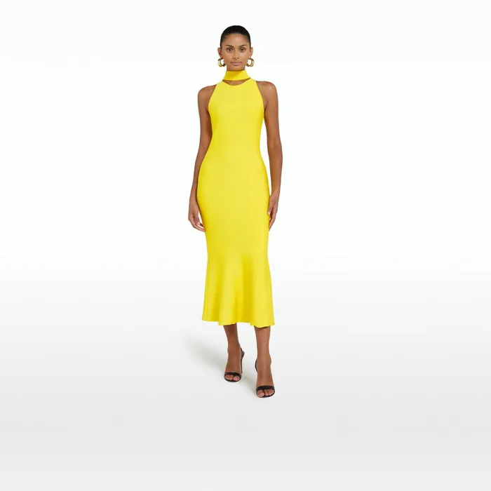 Safiyaa Chasca Canary Knit Midi Dress Women Dresses
