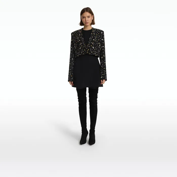 Safiyaa Crainelle Black and Celestial Scatter Embroidery Jacket Women Jackets Coats