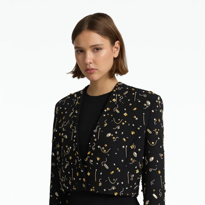 Safiyaa Crainelle Black and Celestial Scatter Embroidery Jacket Women Jackets Coats