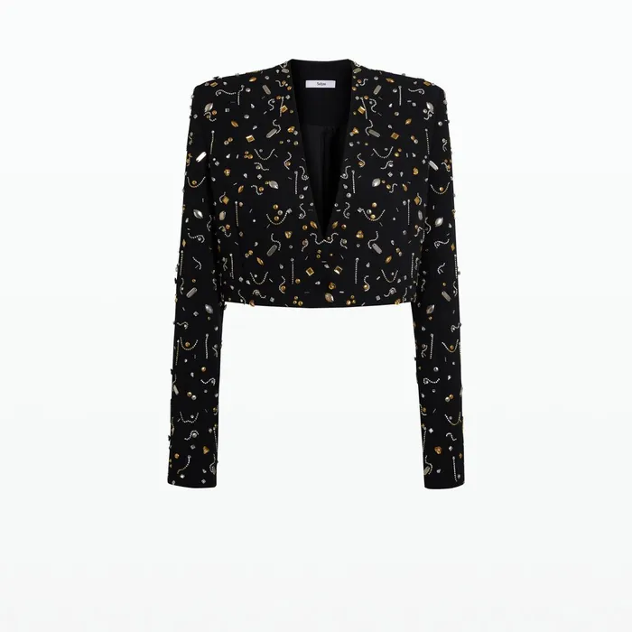 Safiyaa Crainelle Black and Celestial Scatter Embroidery Jacket Women Jackets Coats