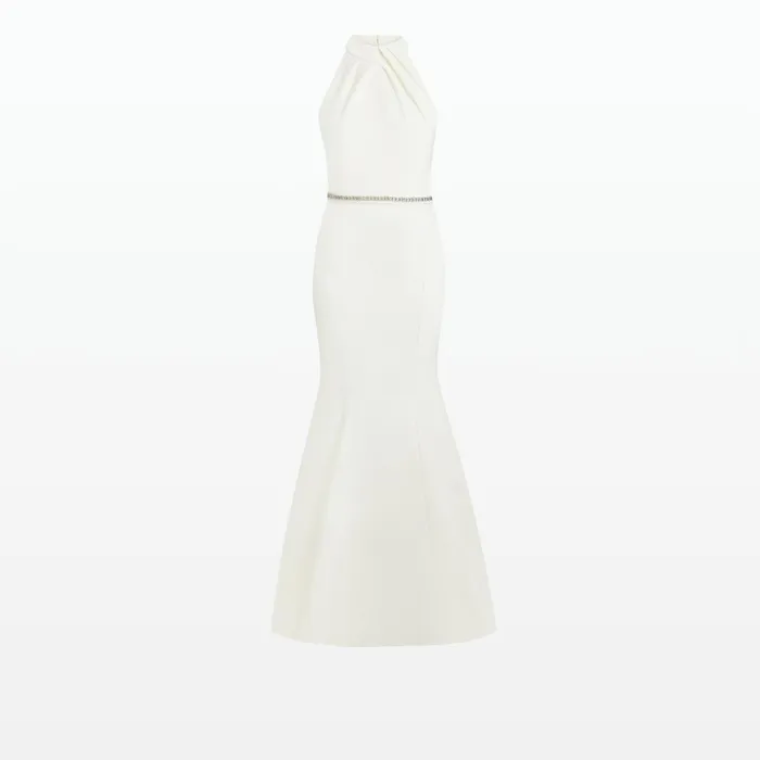 Safiyaa Dorrit Ivory Long Dress With Embroidered Belt Women Dresses