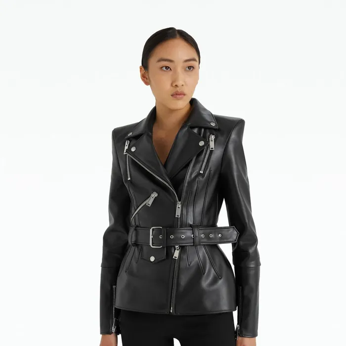 Safiyaa Euphemie Black Vegan Leather Jacket Women Jackets Coats