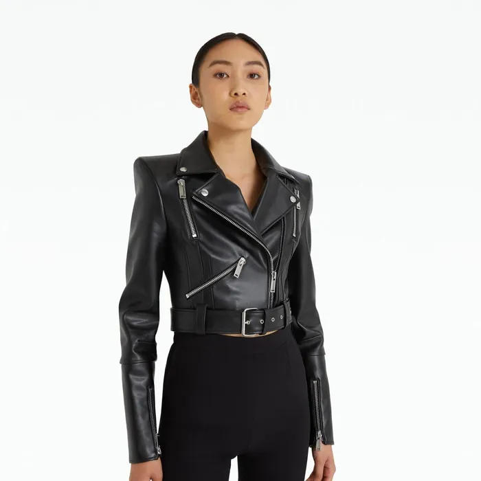 Safiyaa Euphemie Black Vegan Leather Jacket Women Jackets Coats