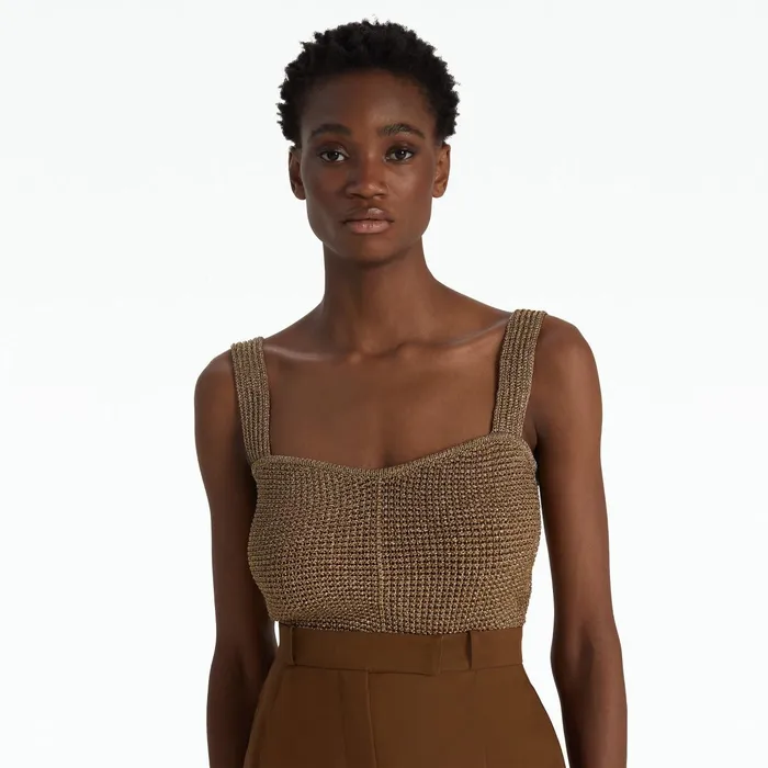 Safiyaa Geena Gold Knit Top Women Knitwear