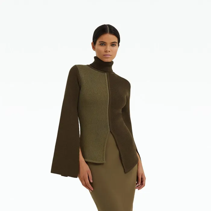 Safiyaa Gigi Light Khaki and Dark Khaki Knit Women Tops