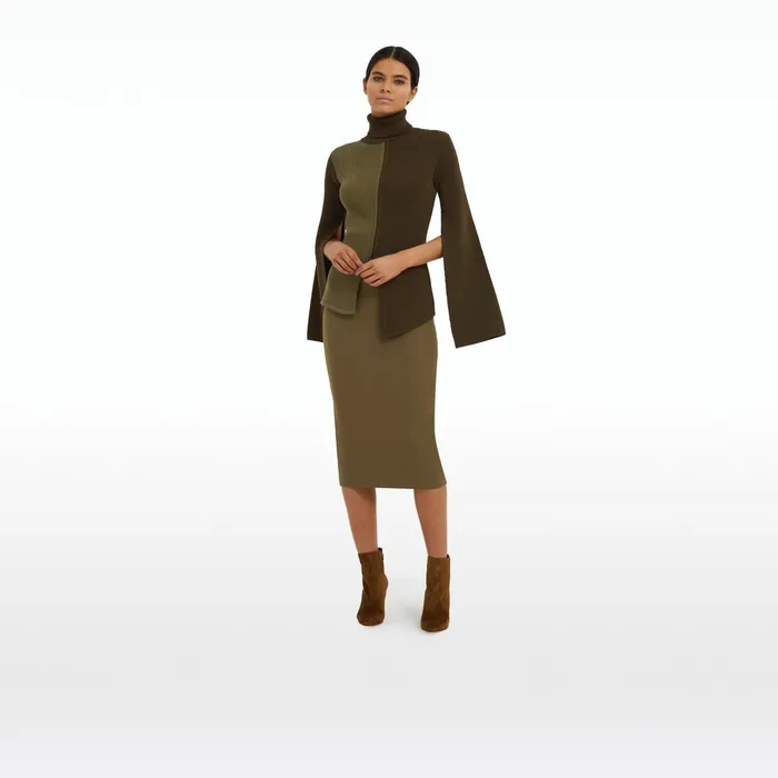Safiyaa Gigi Light Khaki and Dark Khaki Knit Women Tops