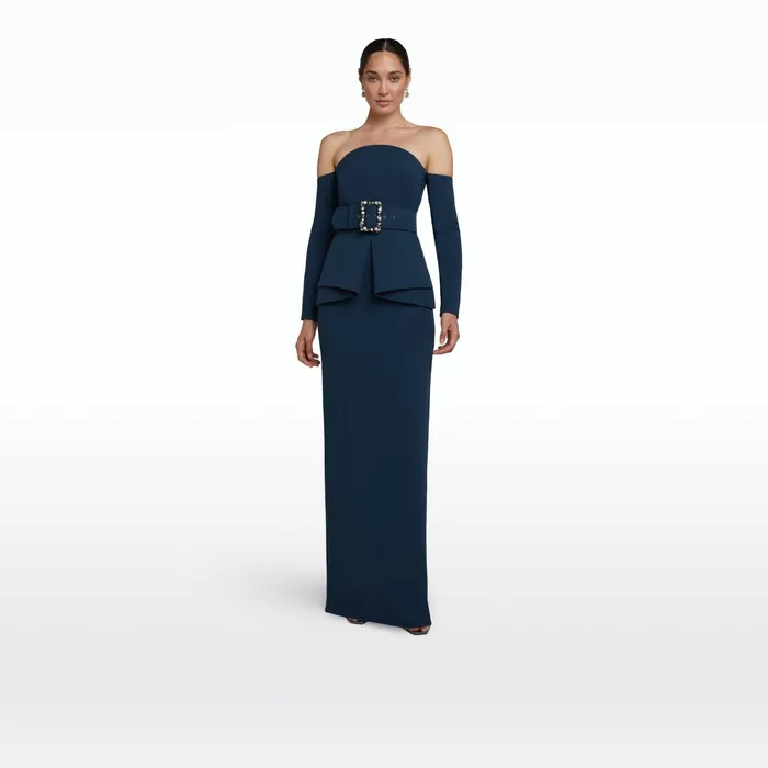 Safiyaa Giuliana Ink Blue Long Dress With Belt Women Dresses