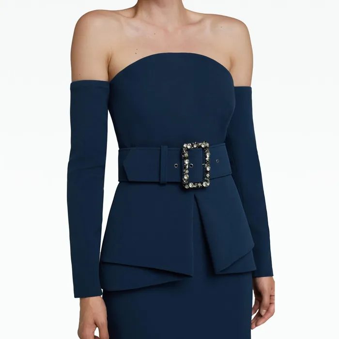 Safiyaa Giuliana Ink Blue Long Dress With Belt Women Dresses
