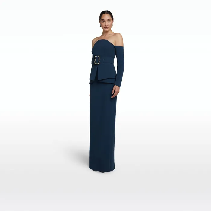Safiyaa Giuliana Ink Blue Long Dress With Belt Women Dresses