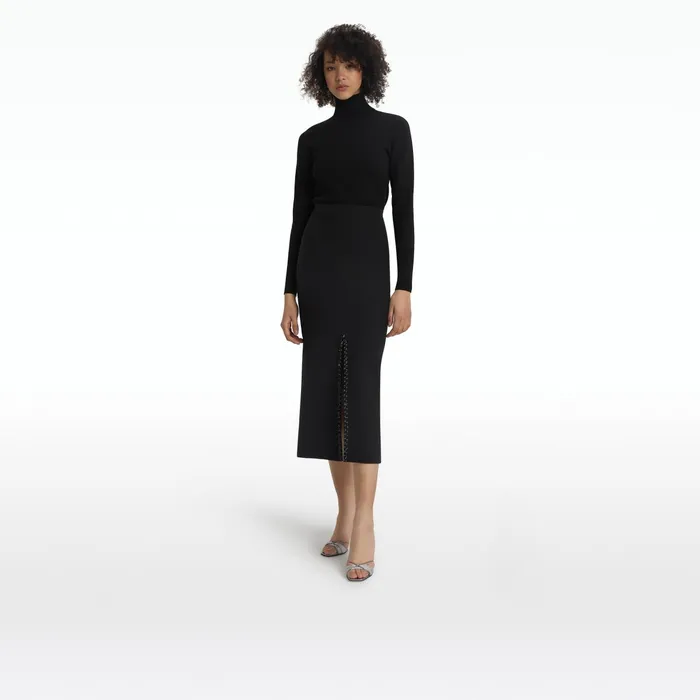 Safiyaa Grainee Black and Nuit Trim Embroidery Skirt Women Skirts