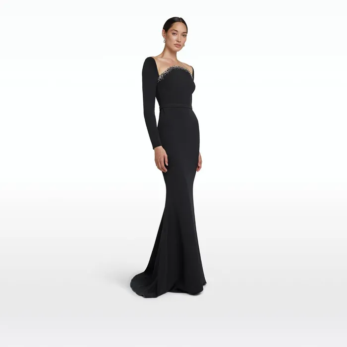 Safiyaa Heidi Black Embroidered Long Dress Women Dresses