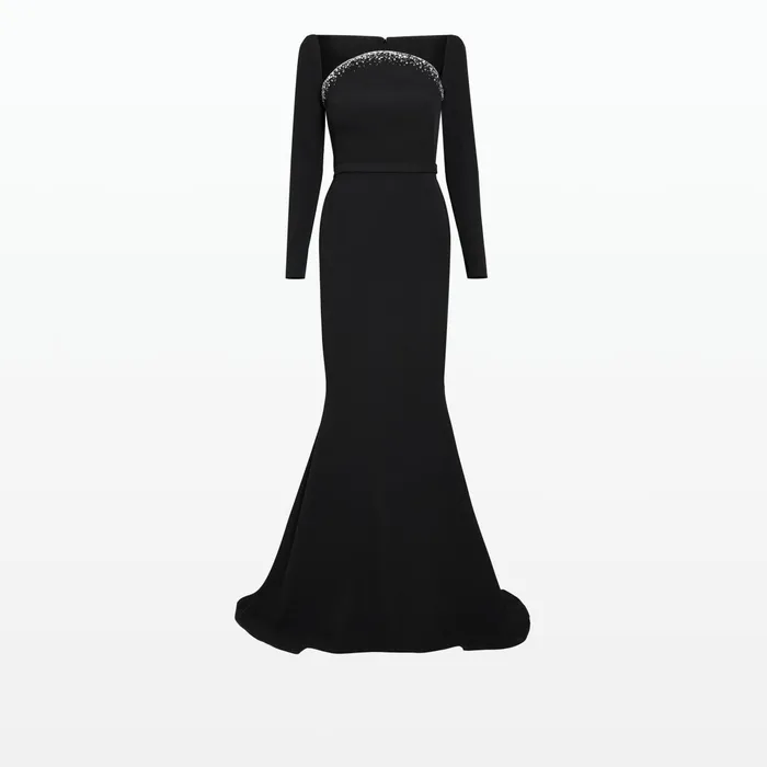 Safiyaa Heidi Black Embroidered Long Dress Women Dresses