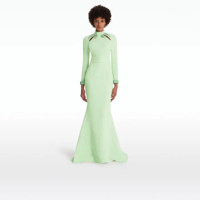 Safiyaa Kamala Aloe and Curled Leaf Embroidery Long Dress Women Dresses