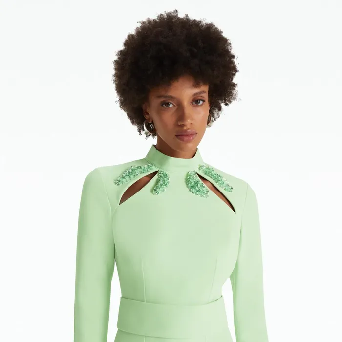 Safiyaa Kamala Aloe and Curled Leaf Embroidery Long Dress Women Dresses