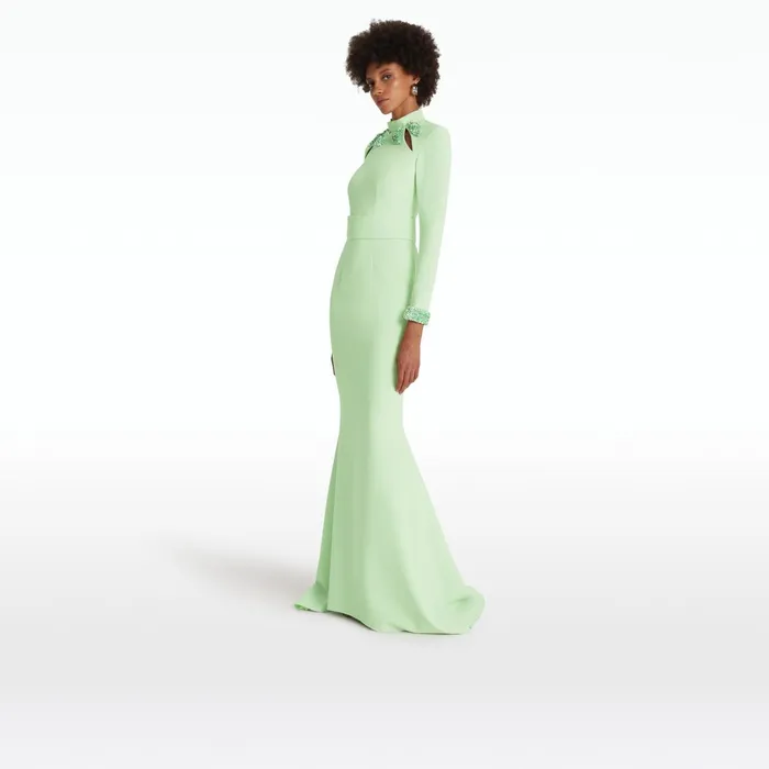 Safiyaa Kamala Aloe and Curled Leaf Embroidery Long Dress Women Dresses