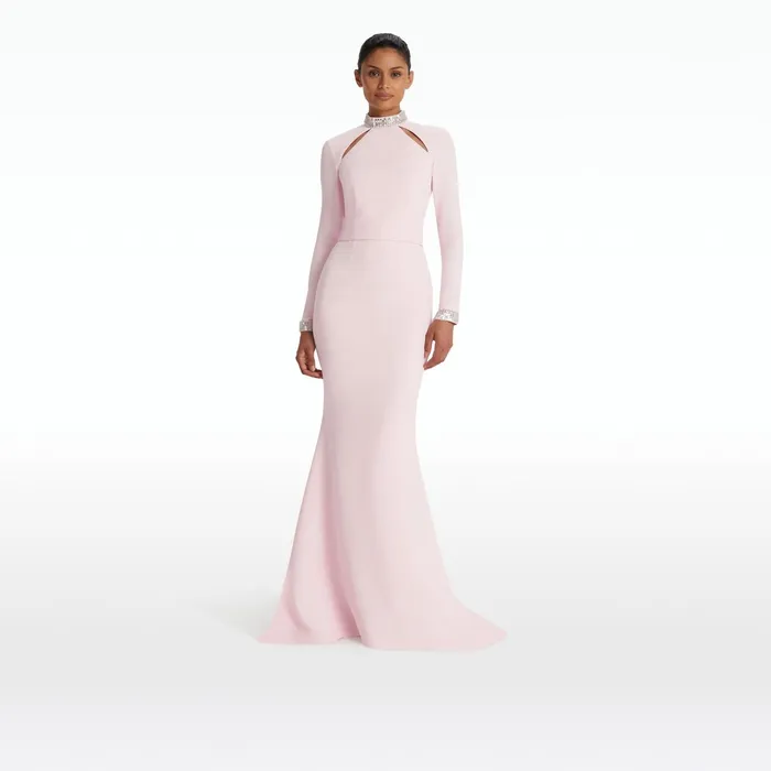Safiyaa Kamala Pale Pink and Mirror Disc Embroidery Long Dress Women Dresses