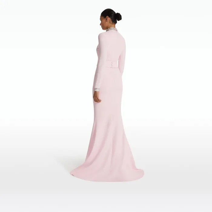 Safiyaa Kamala Pale Pink and Mirror Disc Embroidery Long Dress Women Dresses
