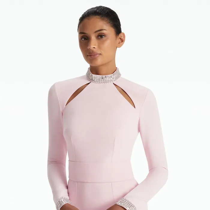 Safiyaa Kamala Pale Pink and Mirror Disc Embroidery Long Dress Women Dresses