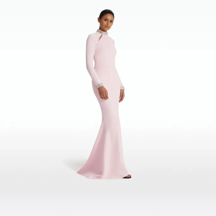 Safiyaa Kamala Pale Pink and Mirror Disc Embroidery Long Dress Women Dresses