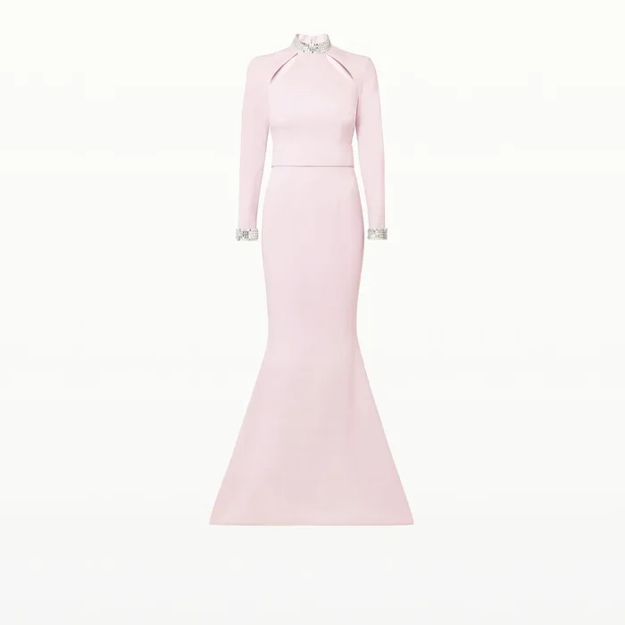 Safiyaa Kamala Pale Pink and Mirror Disc Embroidery Long Dress Women Dresses
