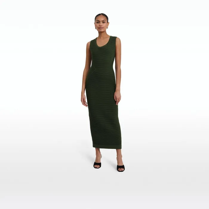 Safiyaa Klaudette Olive Crochet Midi Dress Women Knitwear
