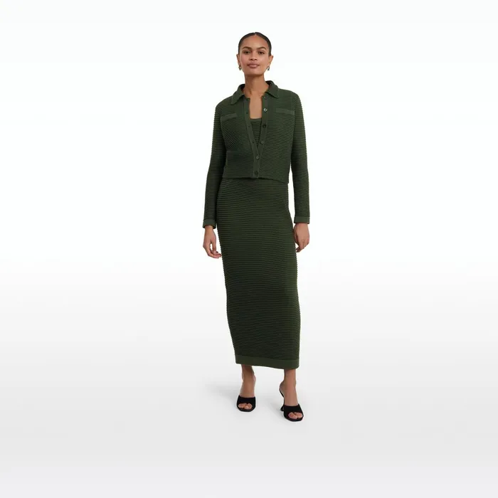 Safiyaa Klaudette Olive Crochet Midi Dress Women Knitwear