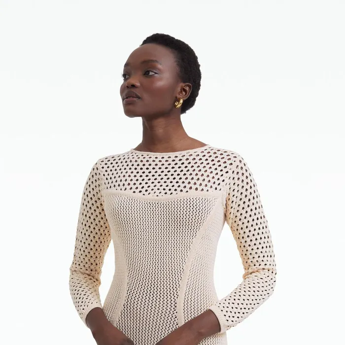 Safiyaa Klo Nouvelle Peach Knit Midi Dress Women Dresses